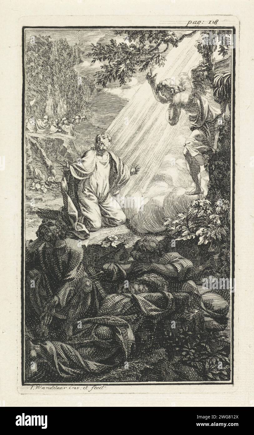 Christ dans le Hof van Getsemane, Jan Wandelaar, 1725 imprimer Christ a prié Dieu. Pierre et les deux fils de Zébédée dorment devant. En haut à droite, indiquez : page : 118. Nord des pays-Bas gravure sur papier / gravure la prière du Christ dans le jardin de Gethsémani pendant la nuit Banque D'Images