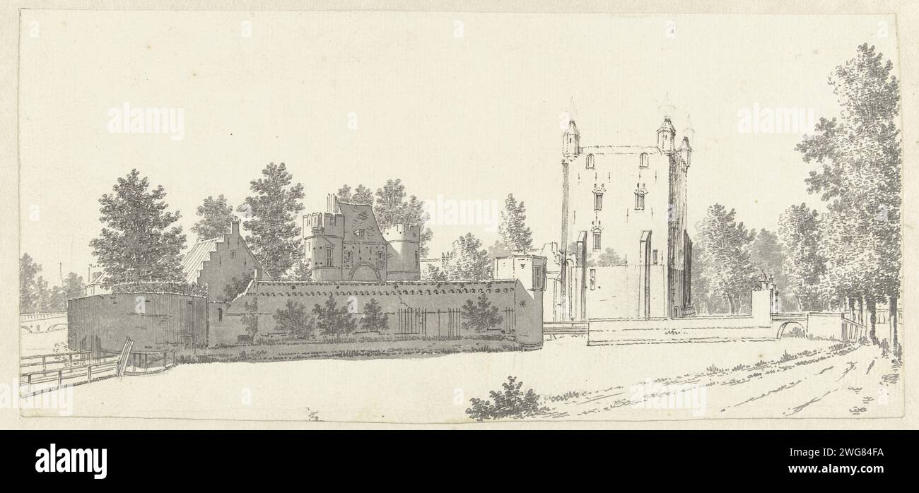 Batestijn, près de Vianen, Jan de Beijer, 1751 papier à dessin. encre. Stylo à craie / château de broussailles Château de Batestein Banque D'Images