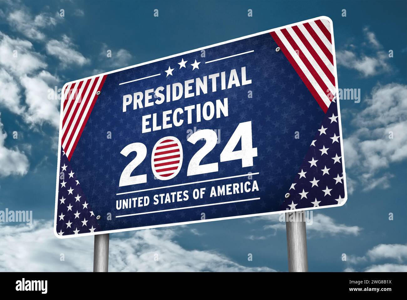 Election présidentielle aux États-Unis d'Amérique en 2024 - information sur la signalisation routière Banque D'Images