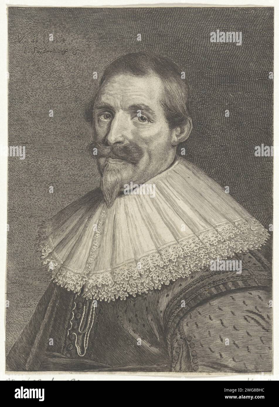 Portrait de franciscus Heerman, Jonas Suyderhoef, d'après Wybrand de Geest, 1642 tirage Portrait de l'écrivain Franciscus Heerman avec col en dentelle. Haarlem gravure papier portrait d'un écrivain Banque D'Images