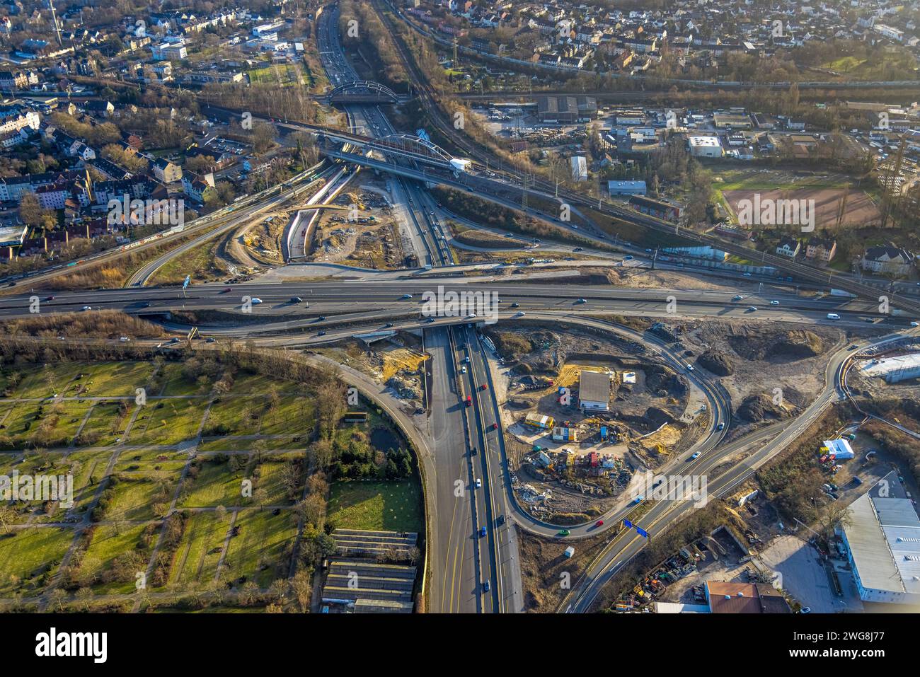 Luftbild, Autobahnkreuz Herne Großbaustelle, Autobahn A43 und Autobahn A42, Baukau-West, Herne, Ruhrgebiet, Rhénanie-du-Nord-Westphalie, Deutschland ACHTUNGxMINDESTHONORARx60xEURO *** vue aérienne, jonction de l'autoroute Herne grand chantier, autoroute A43 et autoroute A42, Baukau Ouest, Herne, région de la Ruhr, Rhénanie du Nord-Westphalie, Allemagne ATTENTIONxMINDESTHONORARx60xEURO Banque D'Images