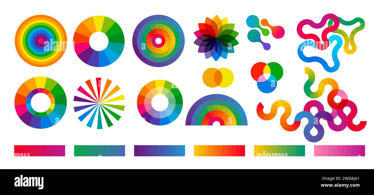 Collection d'icônes colorées de théorie des couleurs, symboles, éléments. Conception graphique de concept Illustration de Vecteur