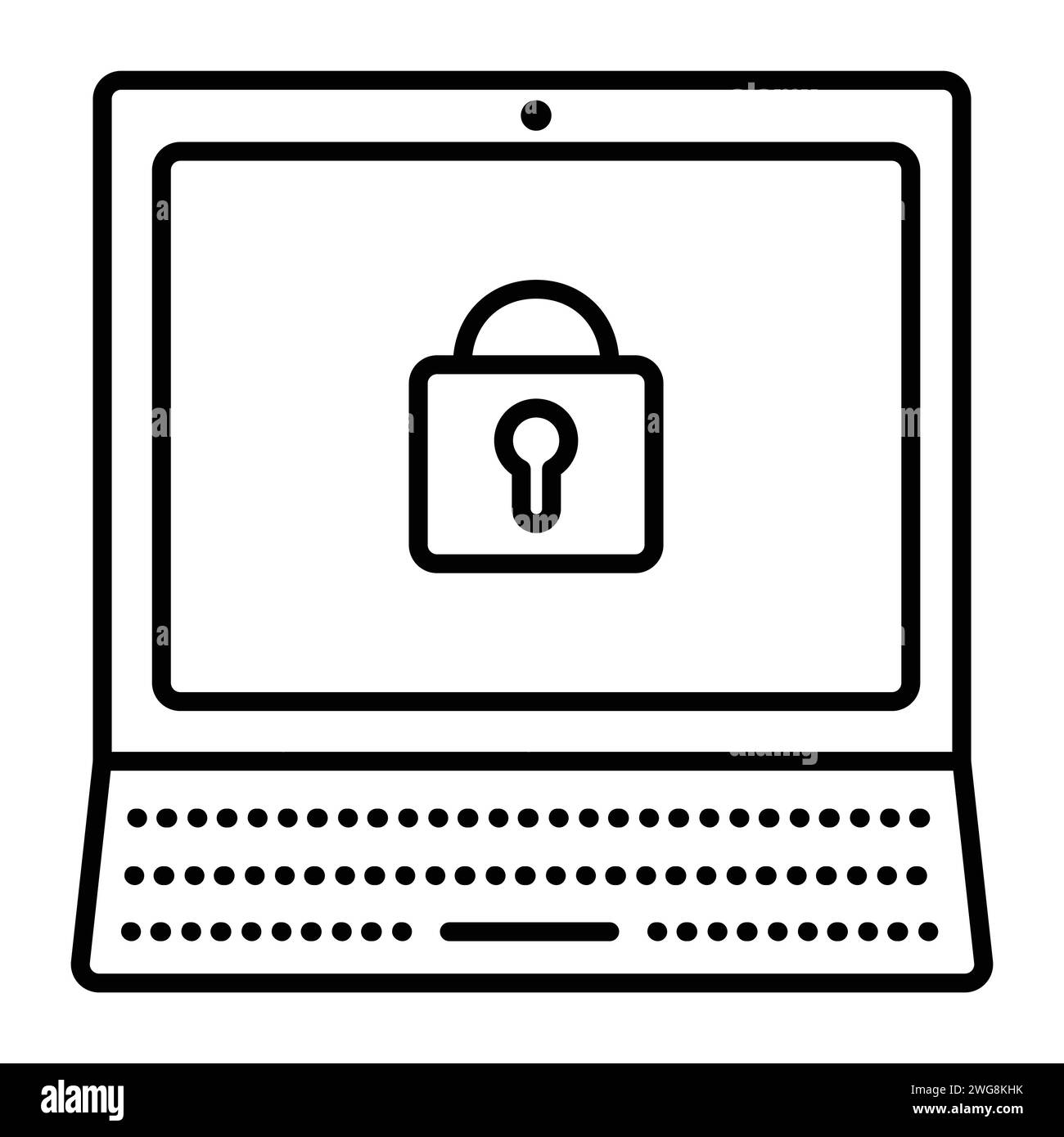 Icône vectorielle de ligne noire de sécurité PC, ordinateur avec serrure, pictogramme de cyber protection Illustration de Vecteur