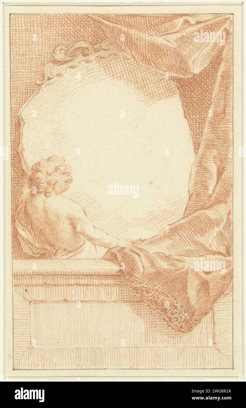 Travail périphérique pour un portrait, Jacob Houbraken, 1708 - 1780 dessin conception pour une impression. papier. craie Banque D'Images