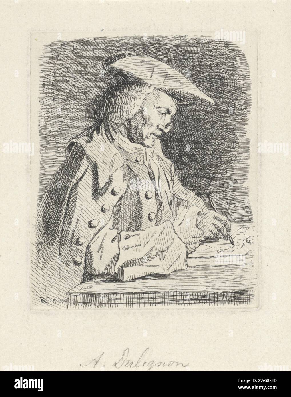 Portrait de l'artiste Abraham Dulignon, Reinier Vinkeles (I), gravure sur papier Amsterdam en 1764 Banque D'Images