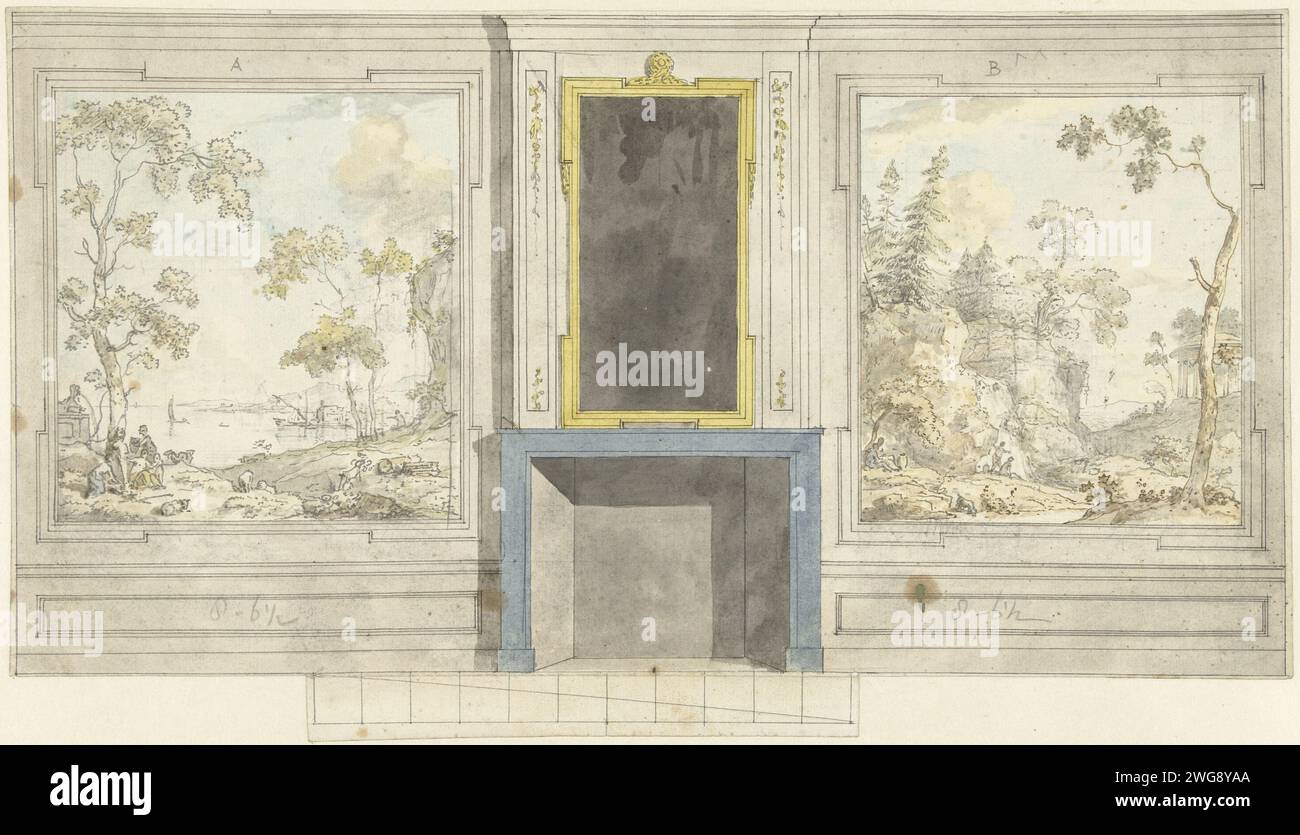Conception pour mur de pièce pour JDDekinge, Jurriaan Andriessen, c. 1752 - c. 1819 papier à dessin. aquarelle (peinture). encre. stylo / brosse graphite (minéral) Banque D'Images