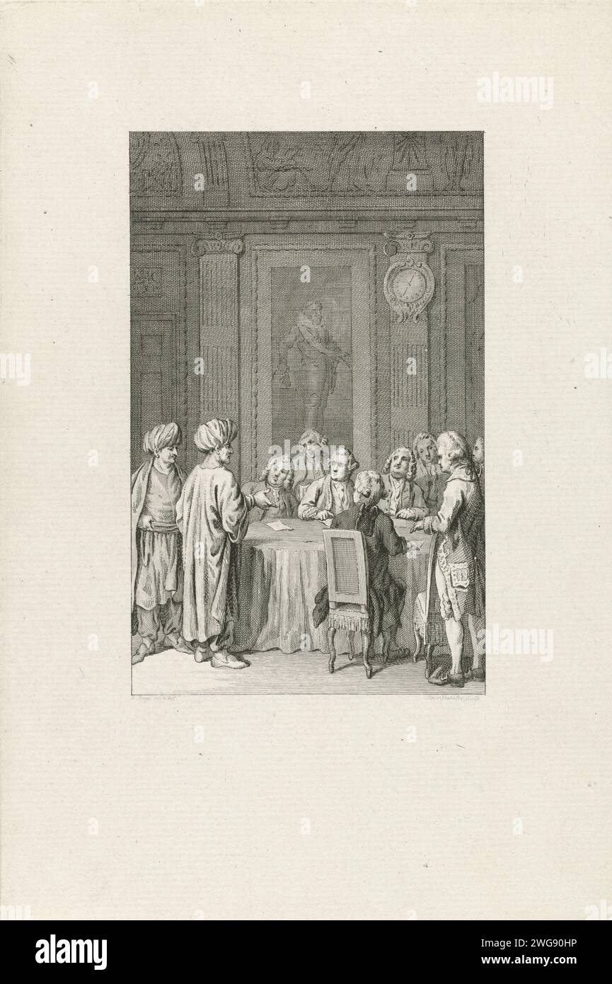 Envoyé marocain par les États généraux, 1770, Reinier Vinkeles (I), après Jacobus achète, en ou avant 1789 imprimer l'envoyé marocain par audition aux États généraux, 6 septembre 1770. Imprimeur : Amsterdamafter dessin par : Nord des pays-Bas gravure sur papier / gravure la Haye Banque D'Images