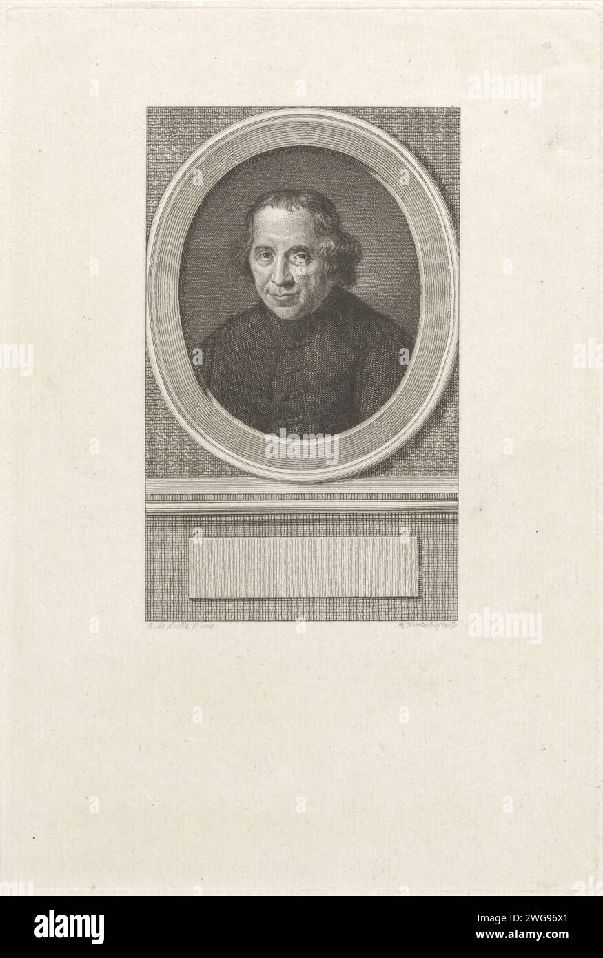 Portrait de Jan Nieuwenhuyzen, Reinier Vinkeles (I), d'après Adriaan de Lelie, 1786 - 1809 tirage Portrait du pasteur Jan Nieuwenhuyzen. Gravure sur papier Amsterdam Banque D'Images