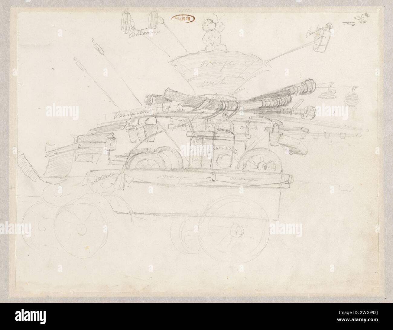 Design pour une voiture, Hendrik Valkenburg, 1836 - 1896 papier à dessin. crayon cuisine-intérieur Banque D'Images