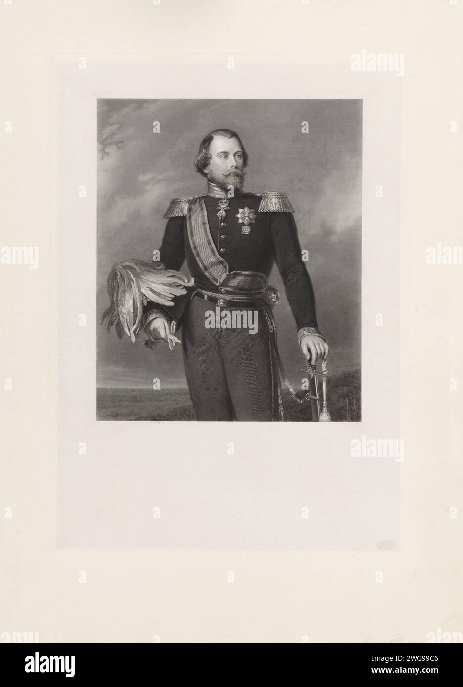 Portrait de Guillaume III, roi des pays-Bas, Benoit Taurel, d'après Jan Willem Pieneman, 1849 - 1859 papier d'Amsterdam. gravure / gravure sur acier Banque D'Images