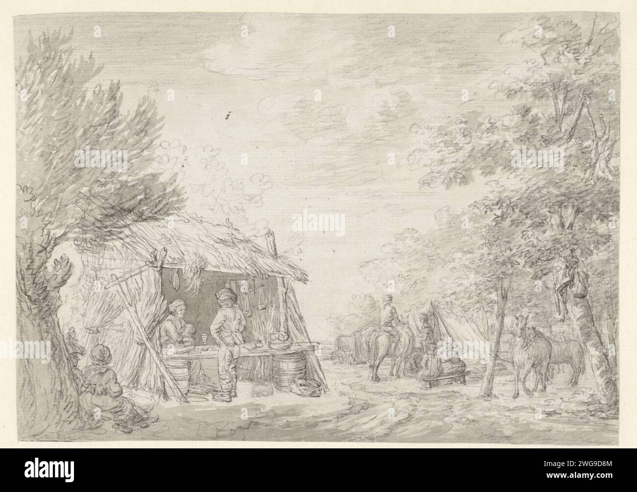 Marches dans un camp de soldats, Barent Gael (possible), 1640 - 1673 papier à dessin. brosse à craie Banque D'Images