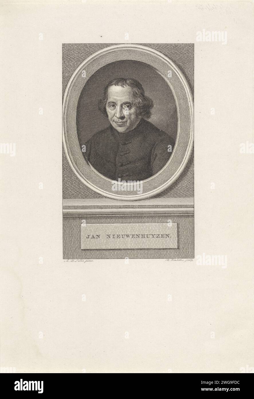 Portrait de Jan Nieuwenhuyzen, Reinier Vinkeles (I), d'après Adriaan de Lelie, 1786 - 1809 tirage Portrait du pasteur Jan Nieuwenhuyzen. Amsterdam gravure sur papier / gravure Banque D'Images