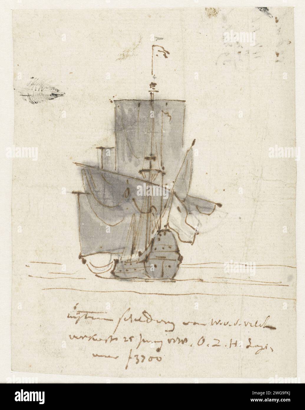 Driemaster, Jurriaan Andriessen, d'après Willem van de Velde (II), 1778 papier à dessin. encre. graphite (minéral) stylo / pinceau image, peinture. voilier, voilier Banque D'Images