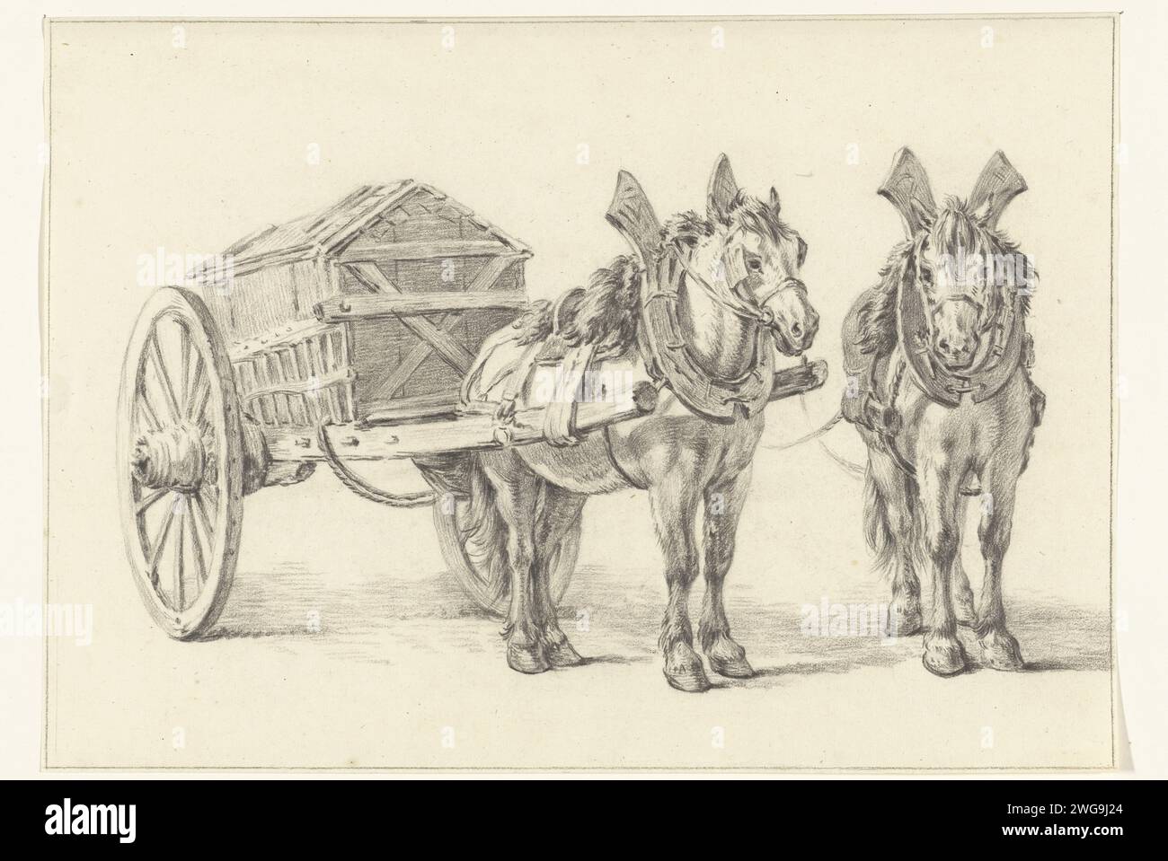 Cheval en voiture, avec un deuxième croquis du cheval, Jean Bernard, 1775 - 1833 papier à dessin. crayon. cheval de craie. véhicule à deux roues tiré par un animal Banque D'Images