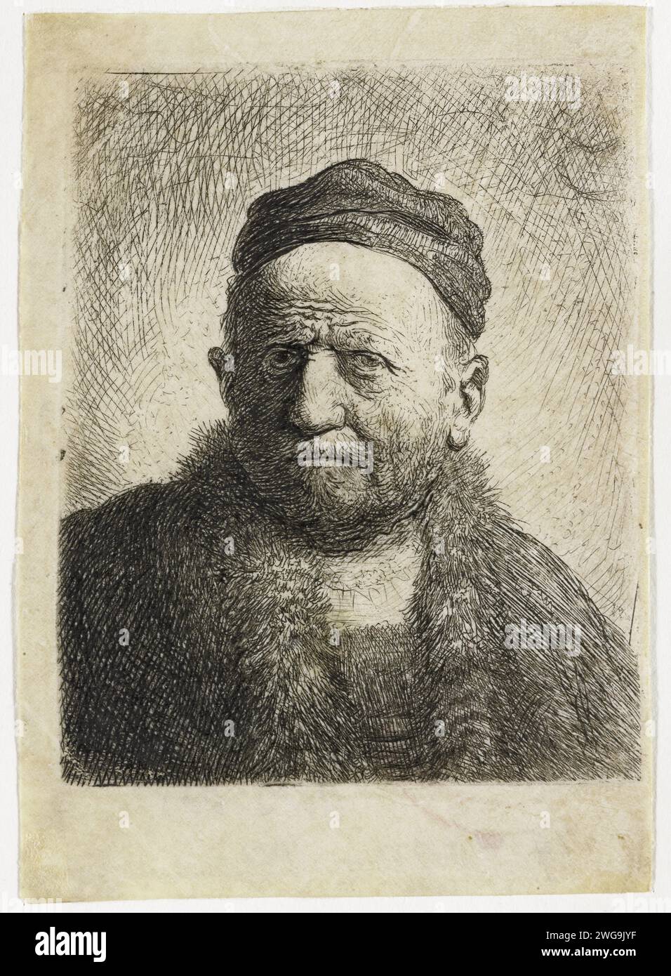 Homme portant une casquette fermée : buste (le père de l'artiste?), Rembrandt van Rijn, gravure en parchemin (matière animale) 1630 Banque D'Images