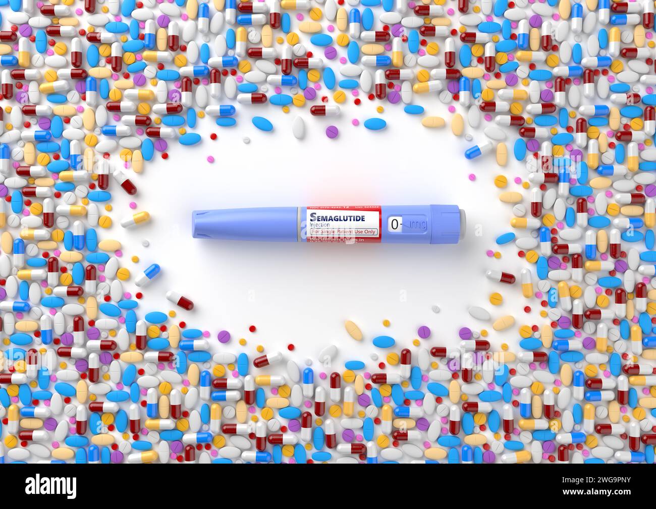 Stylo d'injection semaglutide, idéal pour le contenu visuel lié à l'alimentation, au diabète, aux insulinothérapies et aux avancées dans les solutions pharmaceutiques. Banque D'Images