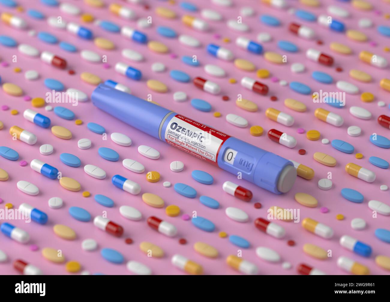 Stylo d'injection Ozempic, idéal pour le contenu visuel lié à l'alimentation, à la gestion du diabète, aux insulinothérapies et aux progrès dans les solutions pharmaceutiques. Banque D'Images