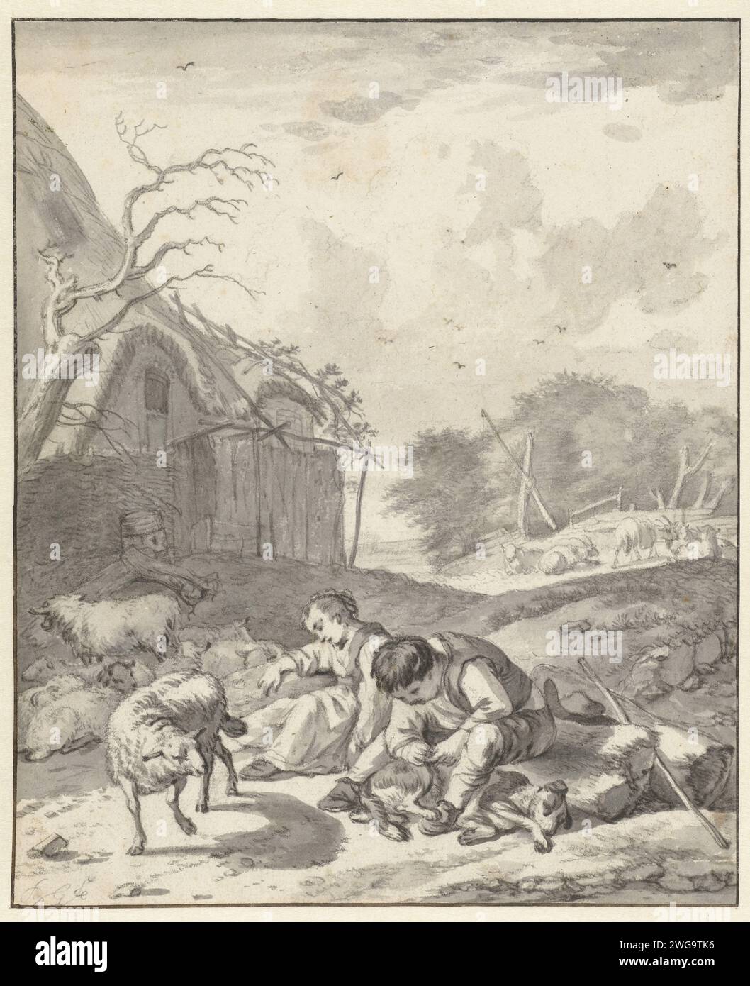 Berger et un berger, Barent Gael, 1640 - 1673 papier à dessin. craie. brosse à crayons Banque D'Images