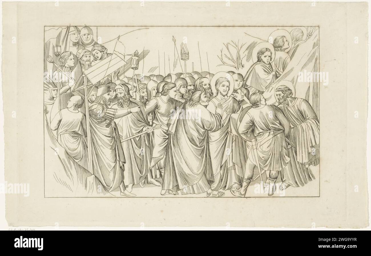 Collection du Christ, anonyme, 1795 - 1850 imprimer le Christ est emprisonné par un groupe de soldats. Quelques étudiants sont partis en arrière-plan. Pays-Bas papier gravure / gravure l'arrestation du Christ  jardin de Gethsémani Banque D'Images