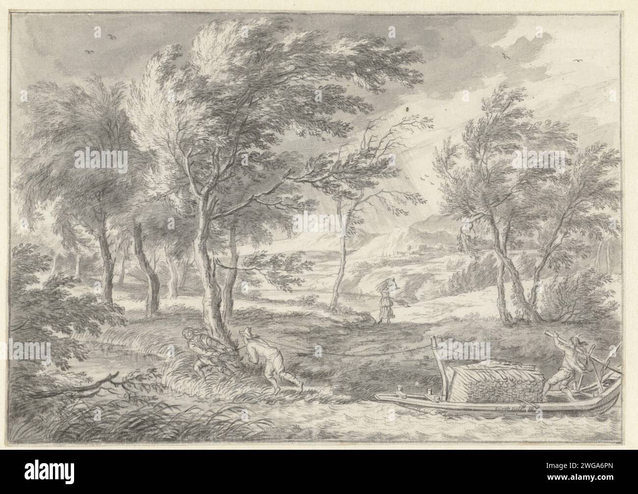 Paysage avec tonnerre approchant, Dirck Dalens (I), 1610 - 1676 papier à dessin. brosse à craie Banque D'Images