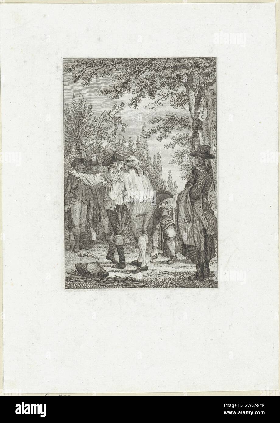 Deux hommes se préparent pour un double combat avec des pistolets, Reinier Vinkeles (I), 1796 print Amsterdam papier gravure / gravure duelling. armes à feu. réunion Banque D'Images