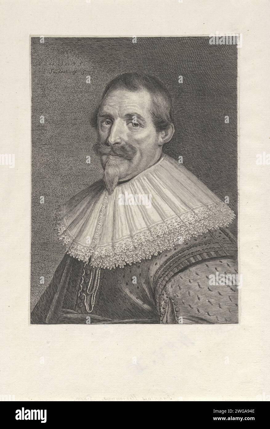 Portrait de franciscus Heerman, Jonas Suyderhoef, d'après Wybrand de Geest, 1642 tirage Portrait de l'écrivain Franciscus Heerman avec col en dentelle. gravure papier portrait d'un écrivain Banque D'Images