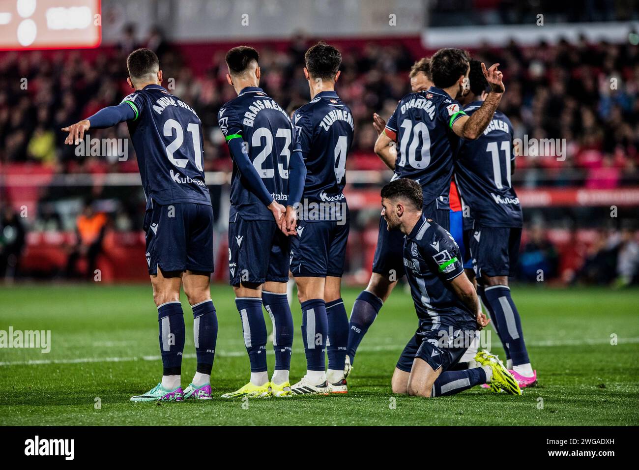 Girona, Espagne. 03 février 2024. Joueurs de l'équipe Real Sociedad vus lors du LaLiga EA Sports Match round 23 entre Girona F.C et Real Sociedad à Estadi Montilivi. Score final ; Girona F.C 0 - 0 Real Sociedad. Crédit : SOPA Images Limited/Alamy Live News Banque D'Images