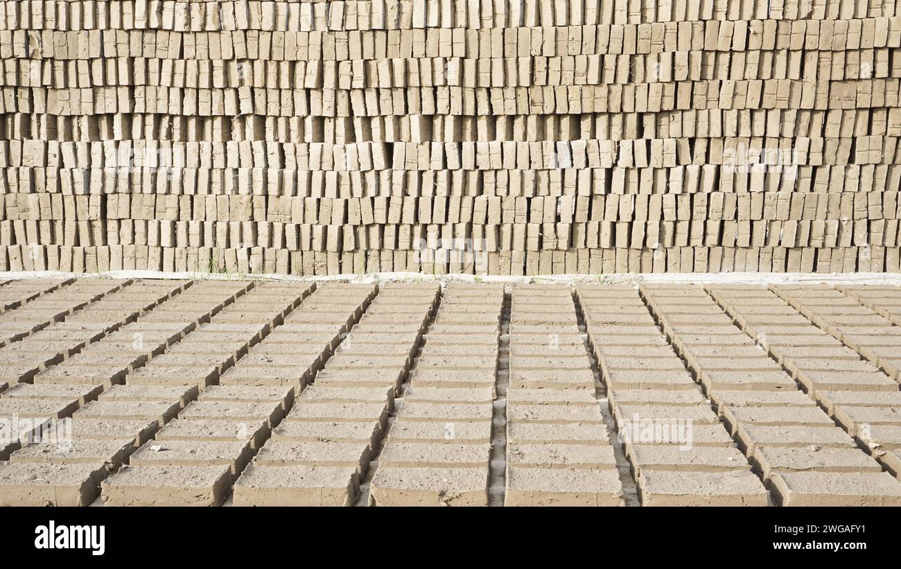 Briques indonésiennes traditionnelles crues séchées au soleil Banque D'Images