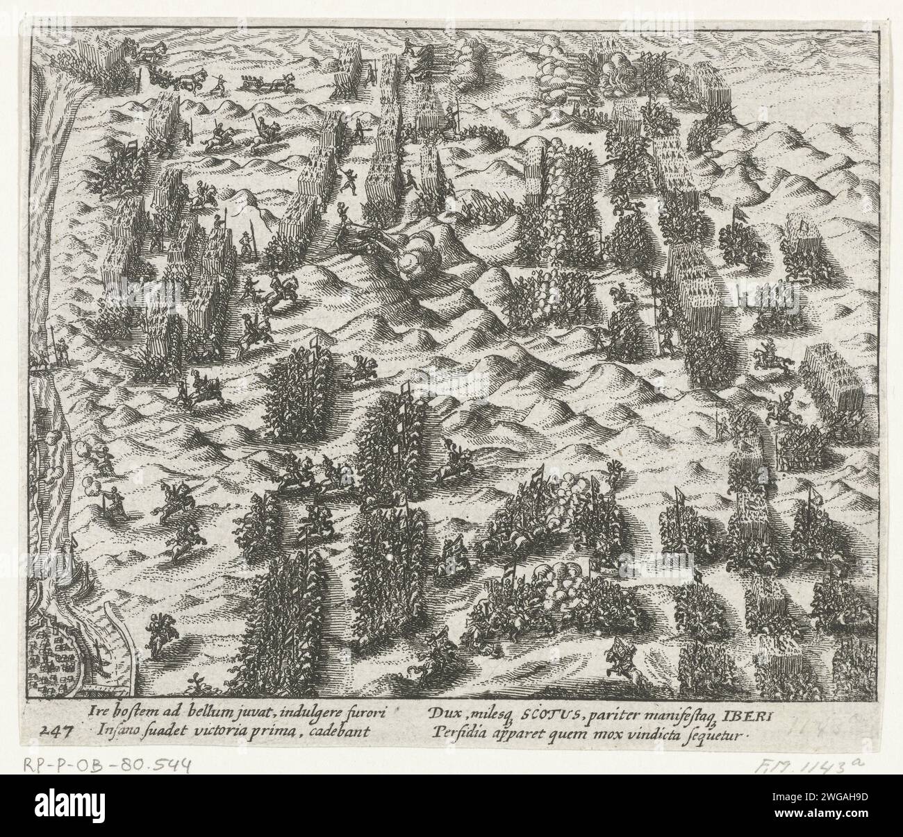 De bataille de Nieuwpoort, 1600, 1613 - 1615 imprimer la bataille de Nieuwpoort, 2 juillet 1600. Combats sur la plage et dans les dunes entre l'armée de l'Etat sous Maurits et les troupes espagnoles sous Albrecht. Avec légende de 4 lignes en latin. Numéroté 247. Imprimé sur verso avec texte en latin. Bataille de gravure sur papier du nord des pays-Bas (+ forces terrestres) Nieuwpoort (Belgique) Banque D'Images