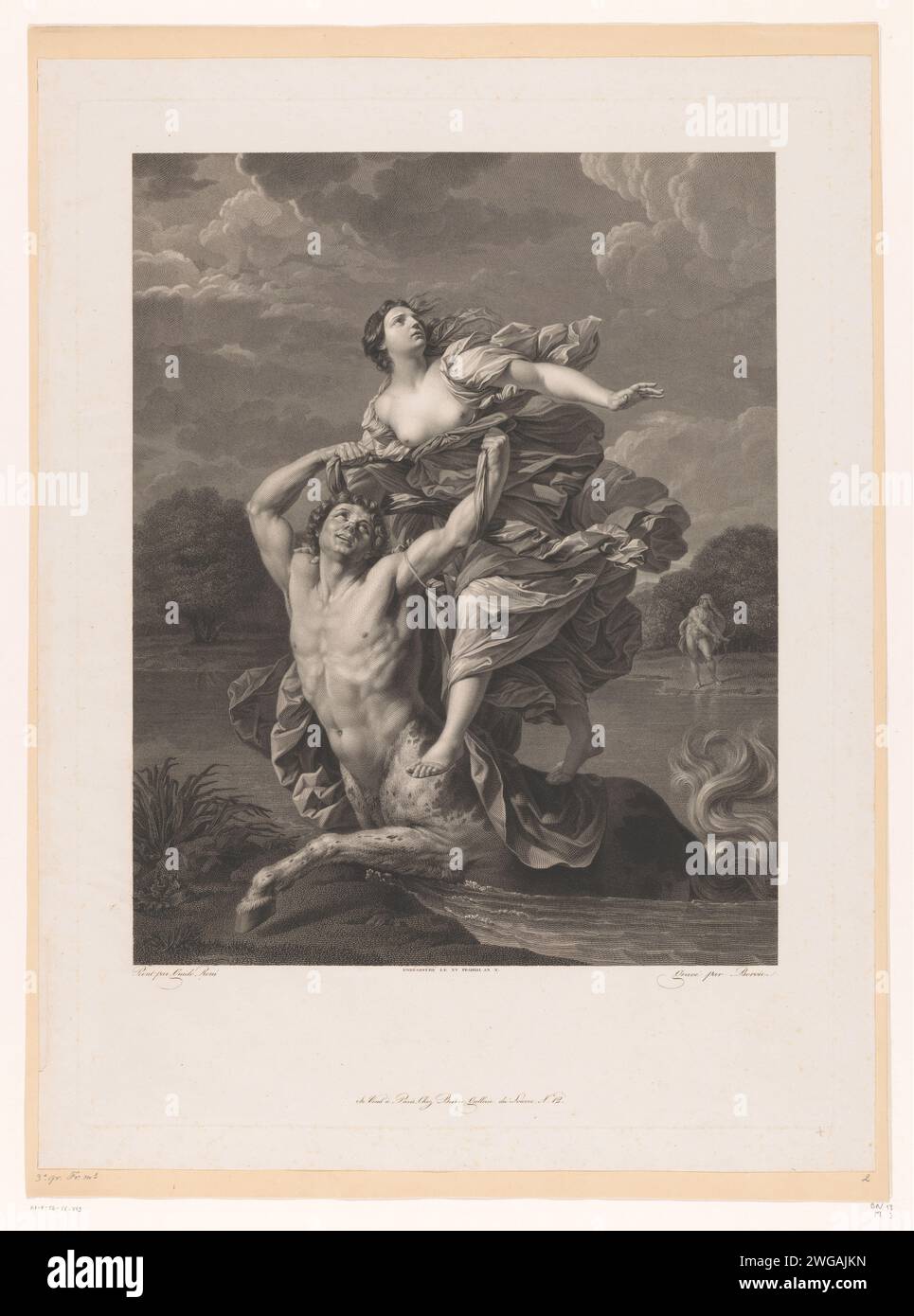 Oontvasting de Deianeira par Nessos, Charles Clément Bervic, d'après Guido Reni, 1766 - 1822 print Paris gravure sur papier / gravure Hercule tire Nessus, le centaure, qui tente de transporter Deianira Banque D'Images