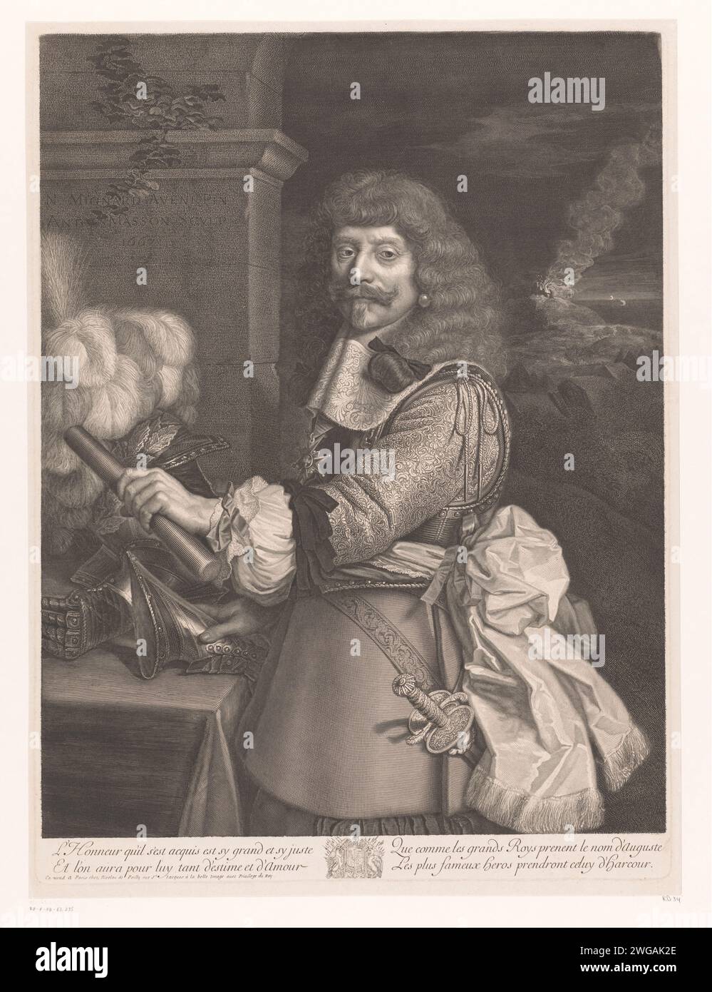 Portret van Hendrik van Harcourt, Antoine Masson, d'après Nicolas Mignard, 1667 presse écrite éditeur : ParisFrance gravure sur papier / gravure personnages historiques. roulement armorial, héraldique Banque D'Images