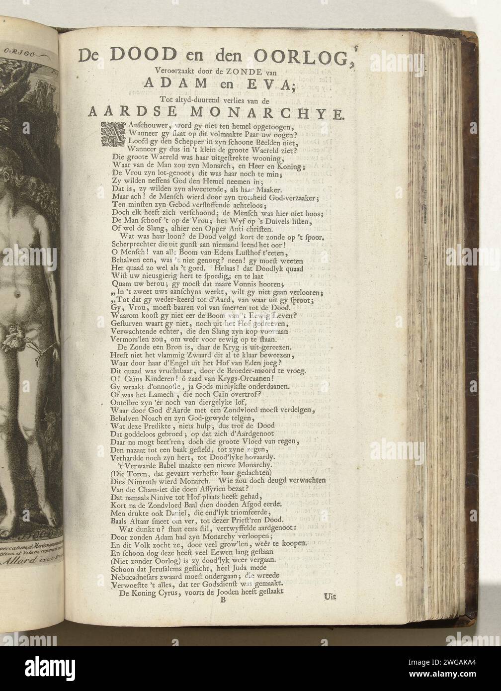 Frais à l'impression de la chute comme la cause de la guerre et de la mort, ca. 1707-1708, 1707 - 1708 feuille de texte feuille de texte avec un verset sur les deux pages appartenant à l'impression de la chute d'Adam et Eva comme cause de la guerre et de la mort, ca. 1707-1708. Partie de : le monarchye inébranlable de la mort, une série de 8 vieilles planches avec des vers adaptés pour être utilisés comme dessins animés sur les Français dans le contexte de la guerre de succession d'Espagne. Une partie du travail imprimé publié sous le titre de collection 't Lust-Hof of Momus avec la série groupée de dessins animés pendant les années 1701-1713 de la guerre de succession d'Espagne. Amsterda Banque D'Images