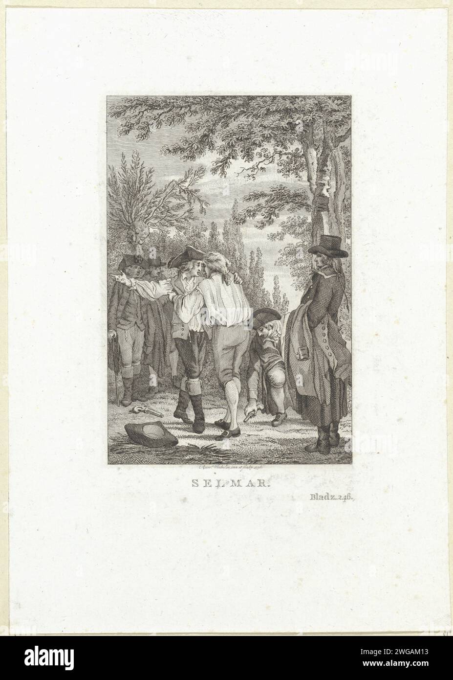 Deux hommes se préparent pour un double combat avec des pistolets, Reinier Vinkeles (I), 1796 print Amsterdam papier gravure / gravure duelling. armes à feu. réunion Banque D'Images