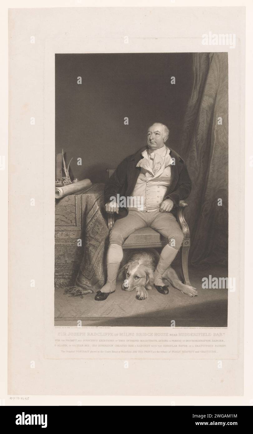 Portret van Joseph Radcliffe, James Heath, d'après William Owen, 1812 - 1834 imprimer texte en anglais dans la marge inférieure. gravure de papier / gravure de personnes historiques. politicien, p. ex. chef de parti. chien Banque D'Images