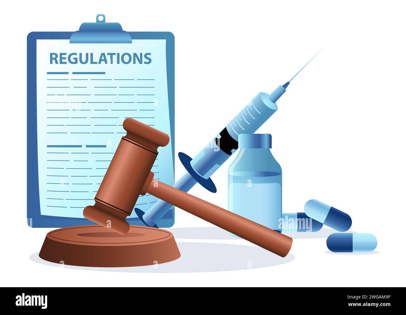 Réglementation pharmaceutique, normalisation, contrôle, concept, illustration vectorielle Illustration de Vecteur