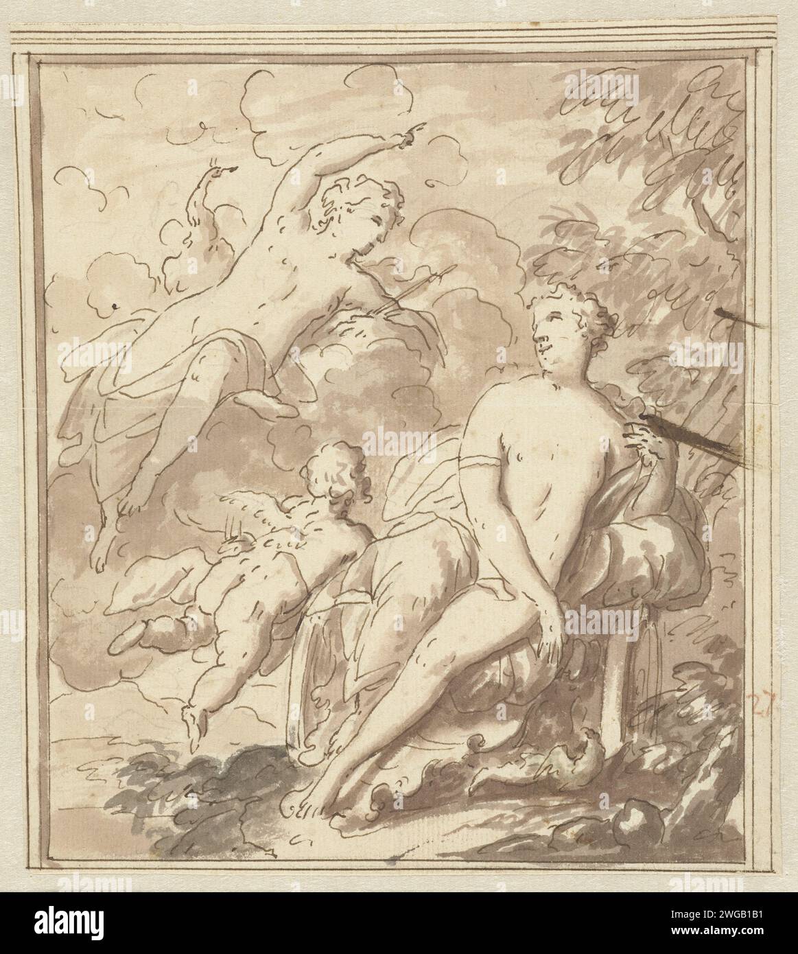 Junon près de Vénus dans son char avec Cupido, Mattheus Terwest, 1600 - 1604 papier à dessin. encre. Graphite (minéral) stylo / pinceau (histoire de) Juno (Hera). (Histoire de) Cupidon, Amor (Eros). Triomphe de Vénus ; 'Carro di Venere' (Ripa). char, voiture triomphale Banque D'Images