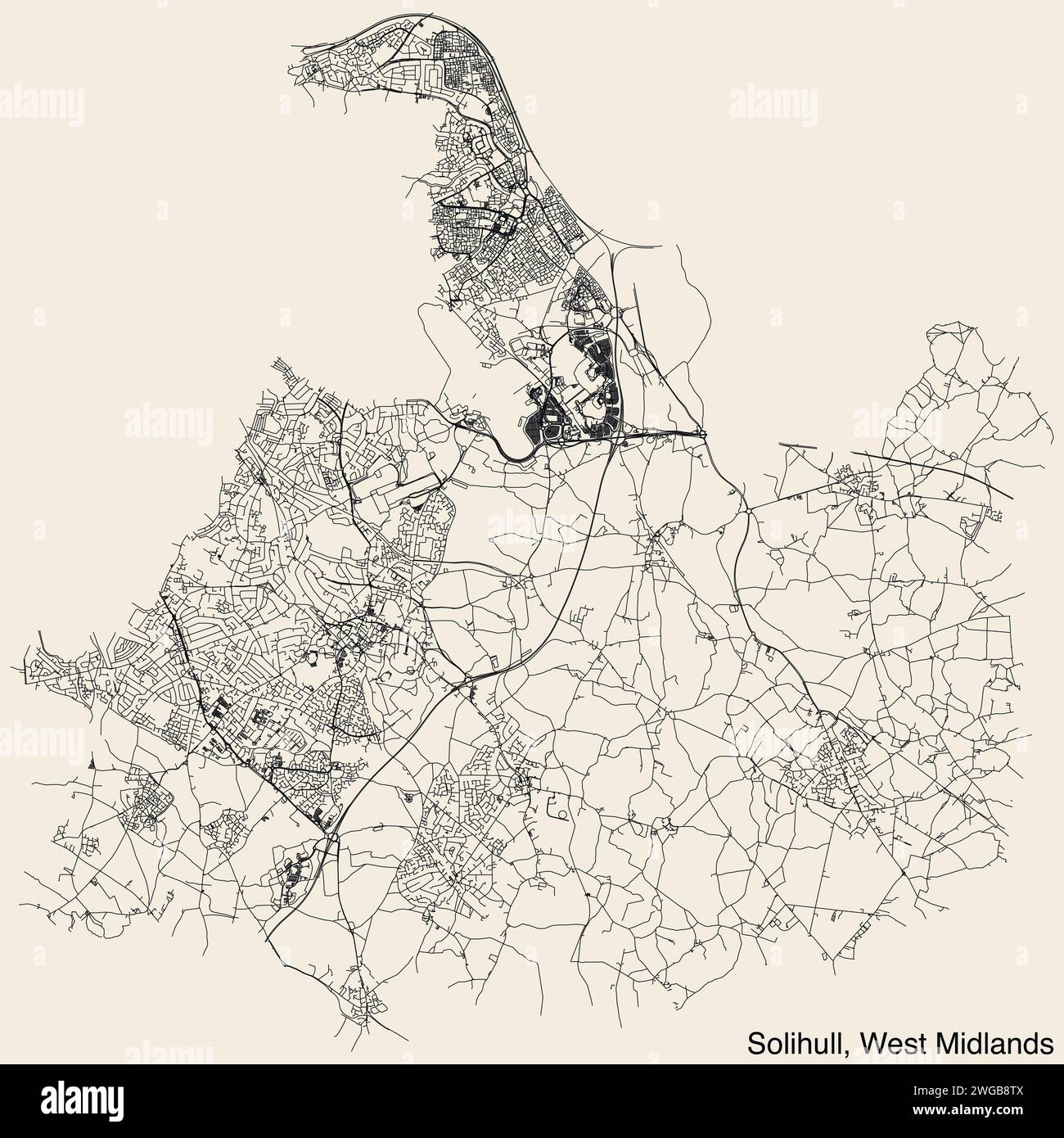 Carte des rues de l'ARRONDISSEMENT MÉTROPOLITAIN DE SOLIHULL, WEST MIDLANDS Illustration de Vecteur