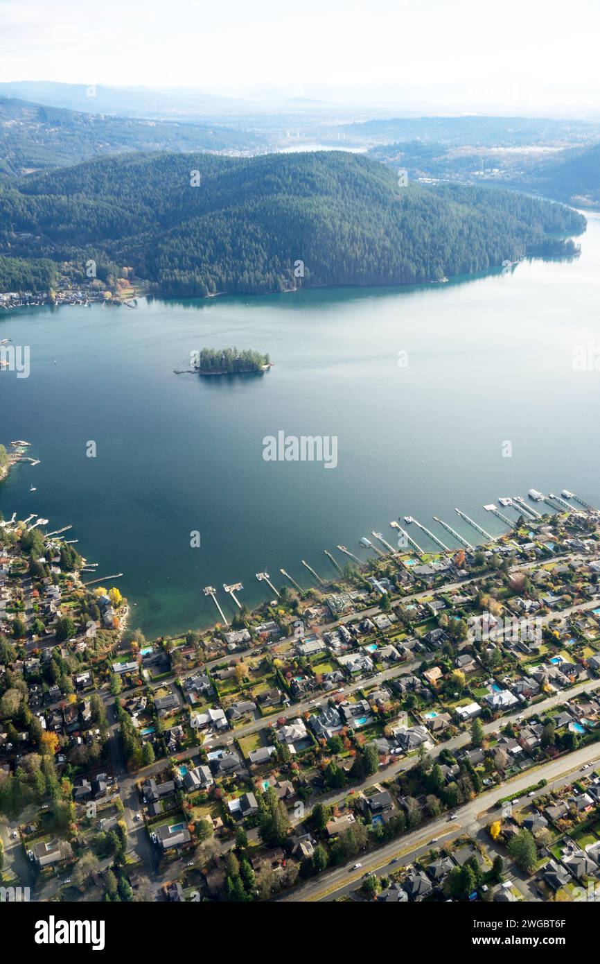 Vue aérienne du paysage côtier, Vancouver, Colombie-Britannique, Canada Banque D'Images