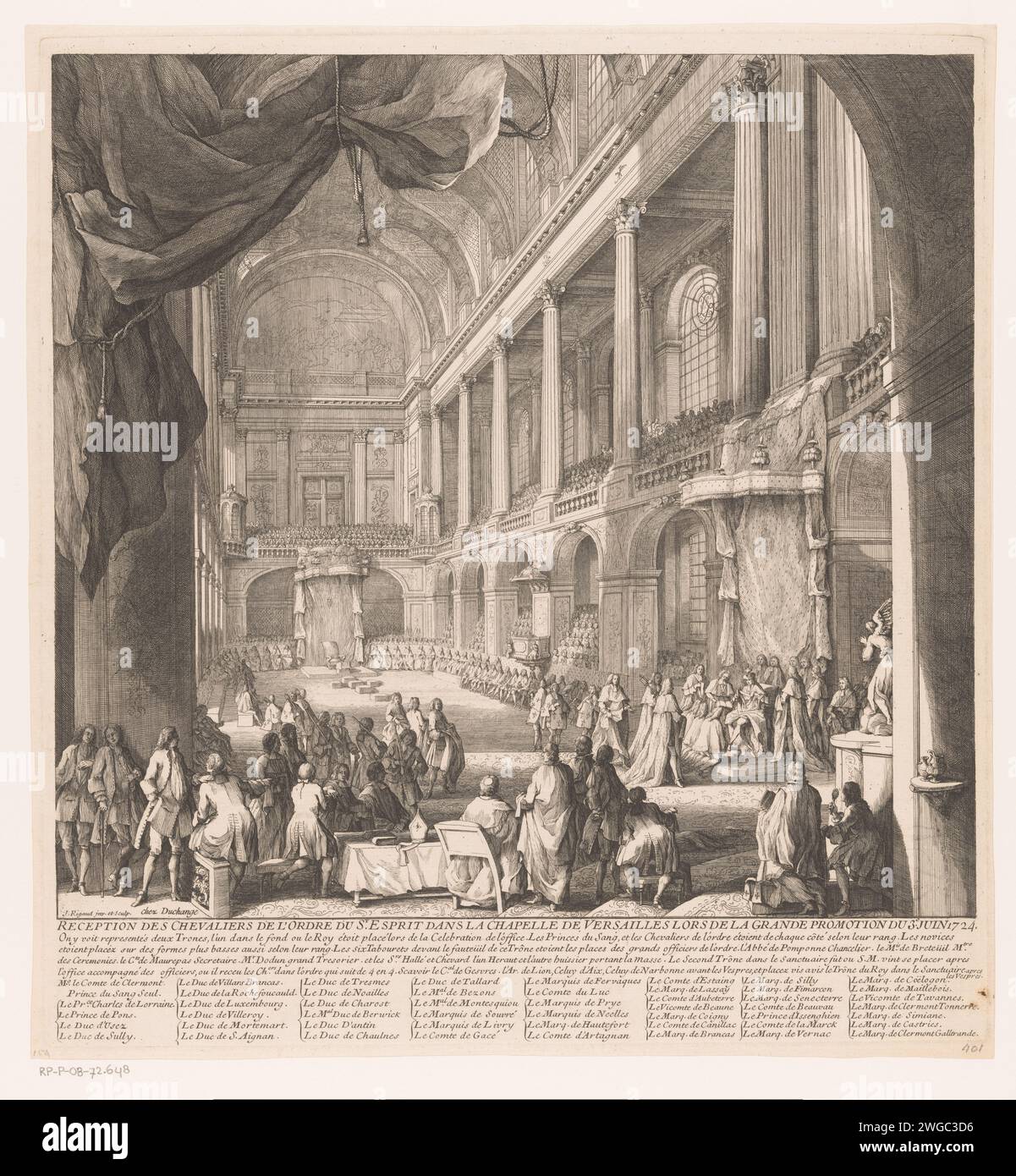 Réception des chevaliers de l'ordre du Saint-Esprit dans la chapelle de Versailles, Jacques Rigaud, 1730 papier gravure chevalier ordre du Saint-Esprit Banque D'Images