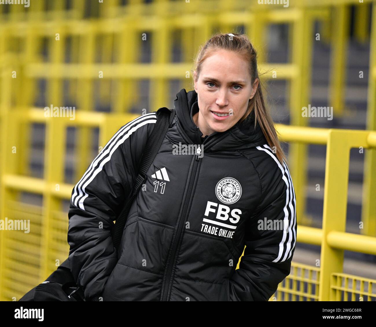 Manchester, Royaume-Uni. 04 février 2024. Janice Cayman de Leicester City Women arrive avant le match, lors du match FA Women's Super League Manchester City Women vs Leicester City Women au joie Stadium, Manchester, Royaume-Uni, le 4 février 2024 (photo de Cody Froggatt/News Images) à Manchester, Royaume-Uni le 2/4/2024. (Photo de Cody Froggatt/News Images/Sipa USA) crédit : SIPA USA/Alamy Live News Banque D'Images