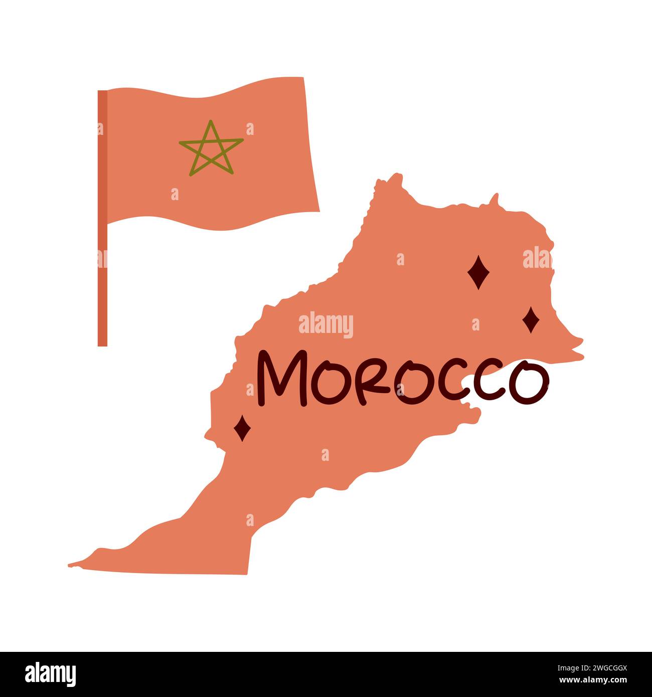 Maroc carte territoire. Drapeau national marocain, illustration vectorielle de dessin animé de pays marocain Illustration de Vecteur
