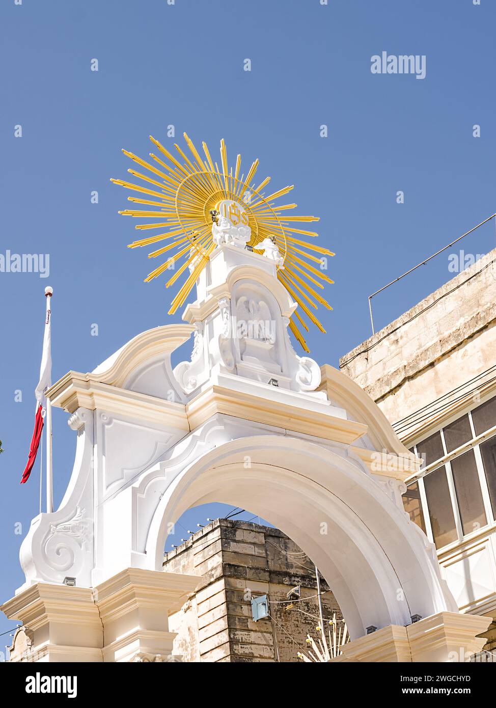 Décoration temporaire pour la fête religieuse de Corpus Christi dans la ville de Rabat à Malte Banque D'Images