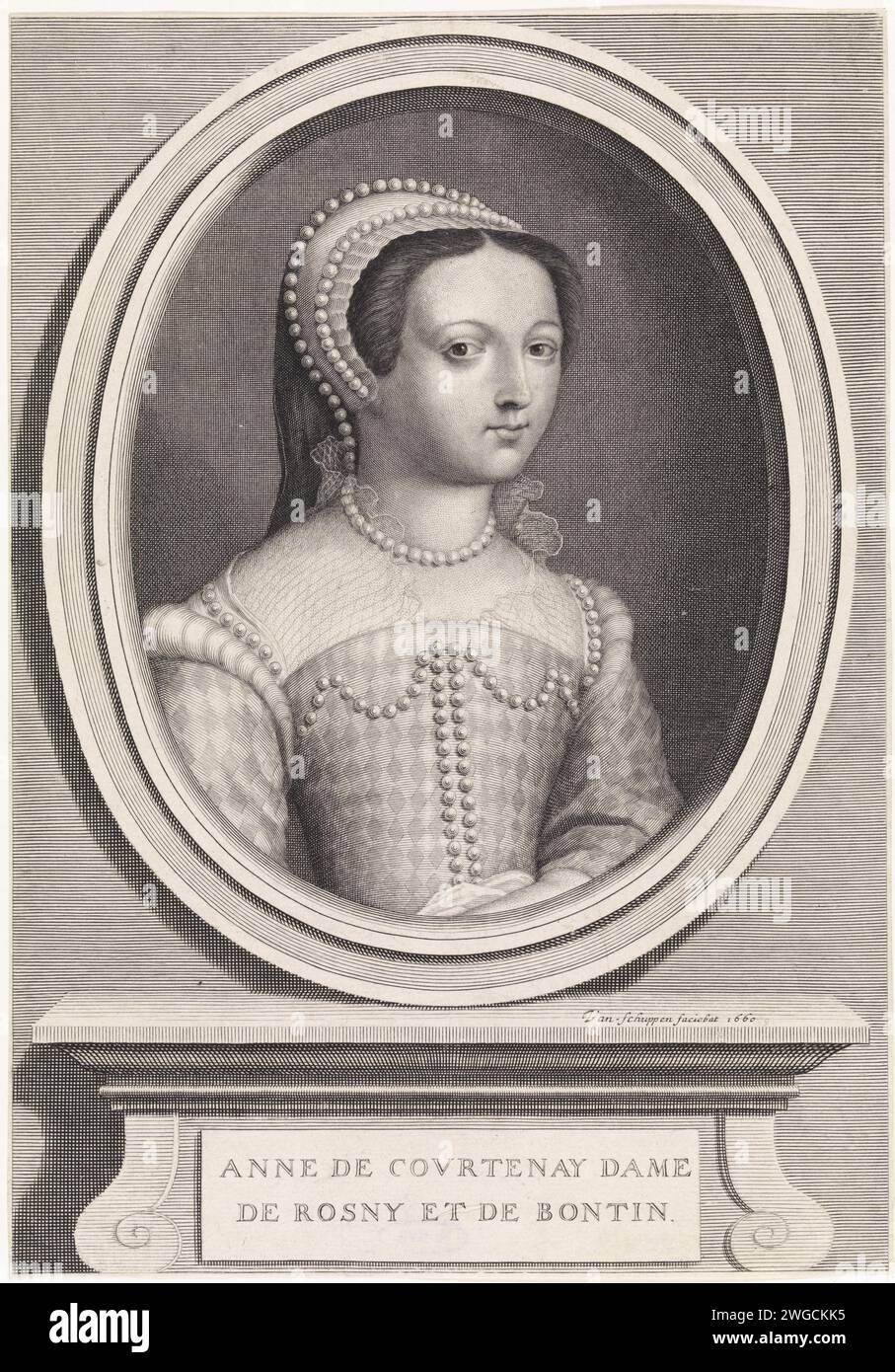 Portrait d'Anne de Courtenay, Pieter van Schuppen, 1660 tirage Portrait d'Anne de Courtenay, épouse de Maximilien (i) de Béthune, duc de Sully. Gravure sur papier Paris Banque D'Images