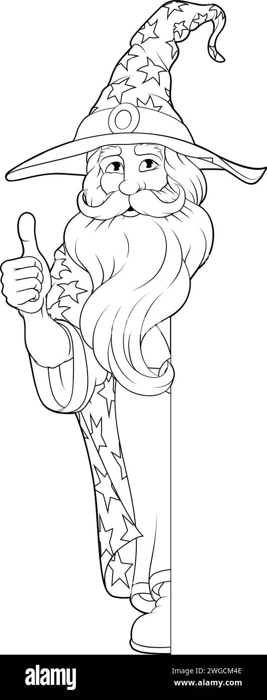 Wizard Merlin Cartoon Beard Magician Man personnage Illustration de Vecteur