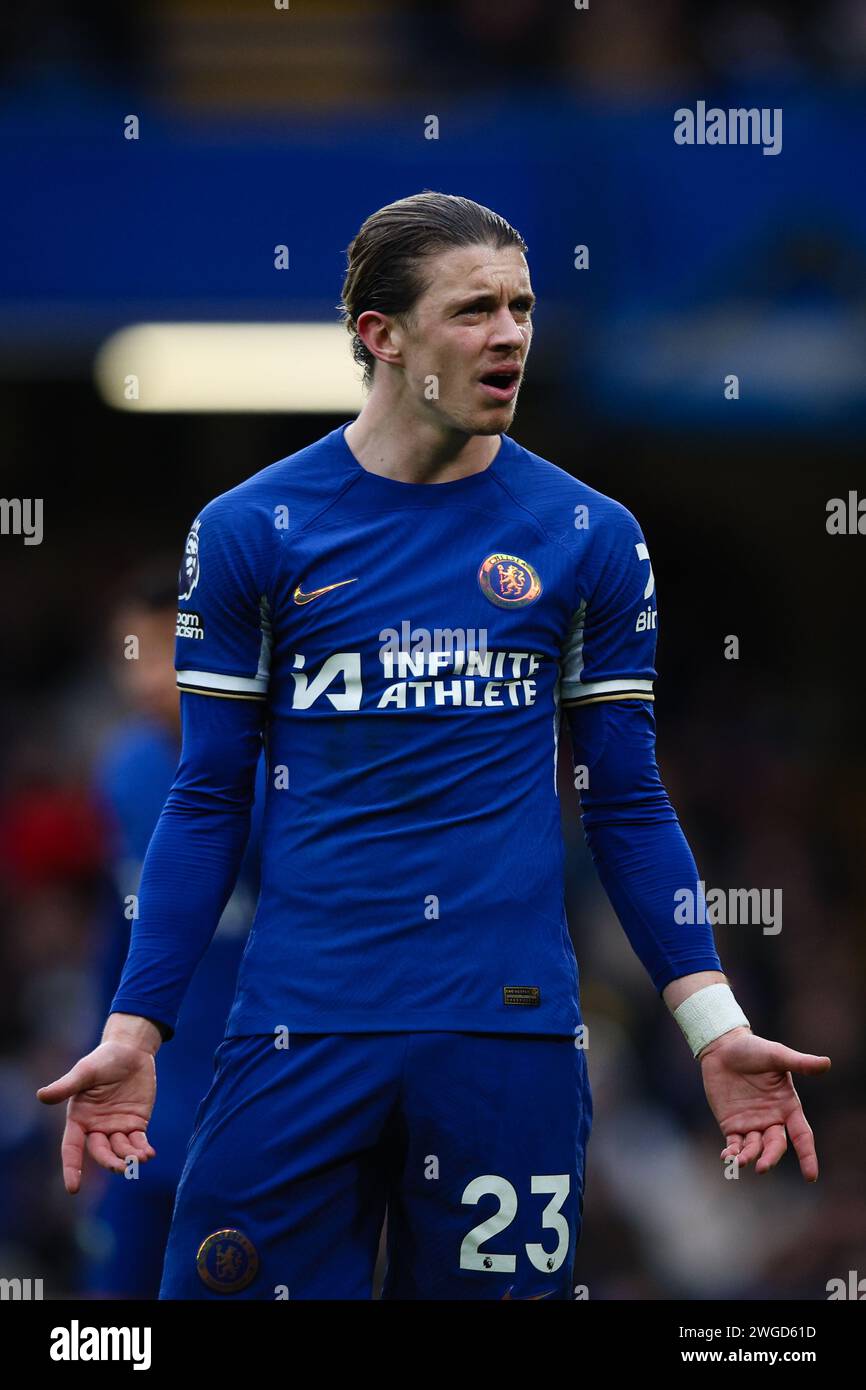 LONDRES, Royaume-Uni - 4 février 2024 : Conor Gallagher de Chelsea réagit lors du match de Premier League entre Chelsea FC et Wolverhampton Wanderers à Stamford Bridge (crédit : Craig Mercer / Alamy Live News) Banque D'Images LONDRES, Royaume-Uni - 4 février 2024 : Conor Gallagher de Chelsea réagit lors du match de Premier League entre Chelsea FC et Wolverhampton Wanderers à Stamford Bridge (crédit : Craig Mercer / Alamy Live News) Banque D'Images
