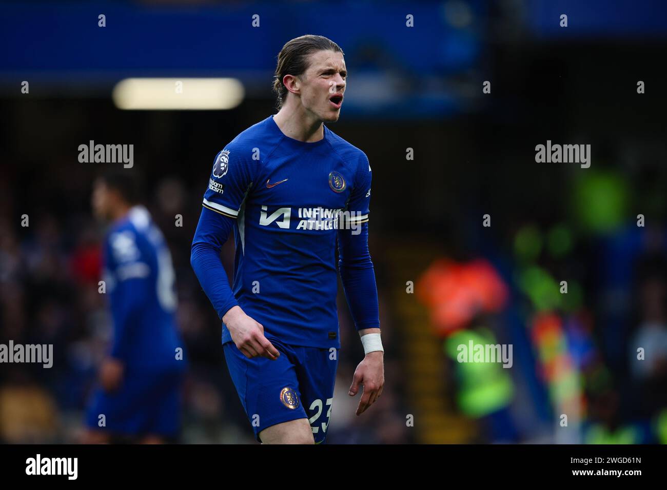 LONDRES, Royaume-Uni - 4 février 2024 : Conor Gallagher de Chelsea réagit lors du match de Premier League entre Chelsea FC et Wolverhampton Wanderers à Stamford Bridge (crédit : Craig Mercer / Alamy Live News) Banque D'Images LONDRES, Royaume-Uni - 4 février 2024 : Conor Gallagher de Chelsea réagit lors du match de Premier League entre Chelsea FC et Wolverhampton Wanderers à Stamford Bridge (crédit : Craig Mercer / Alamy Live News) Banque D'Images