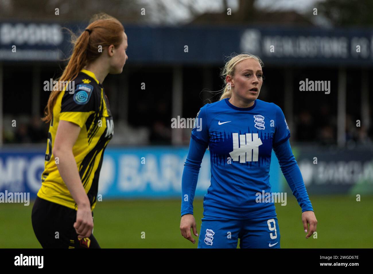 Londres, Royaume-Uni. 04 février 2024. Londres, Angleterre, février 04 2024 : Libby Smith (9 Birmingham City) en action lors du match de Barclays Womens Championship entre Watford et Birmingham City à Grosvenor Vale à Londres, Angleterre. (Pedro Porru/SPP) crédit : SPP Sport Press photo. /Alamy Live News Banque D'Images