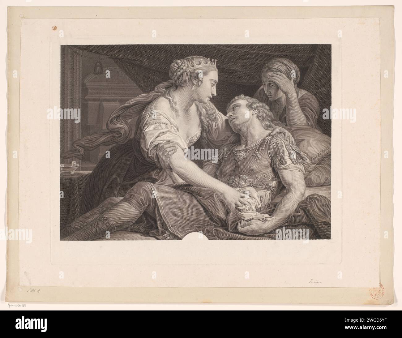 Marcus Antonius meurt dans les bras de Cléopâtre, Johann Georg Wille, après Pompeo Batoni, 1778 gravure sur papier mort de Marc Antoine : il meurt après s'être poignardé : Cléopâtre pleure à son chevet Banque D'Images