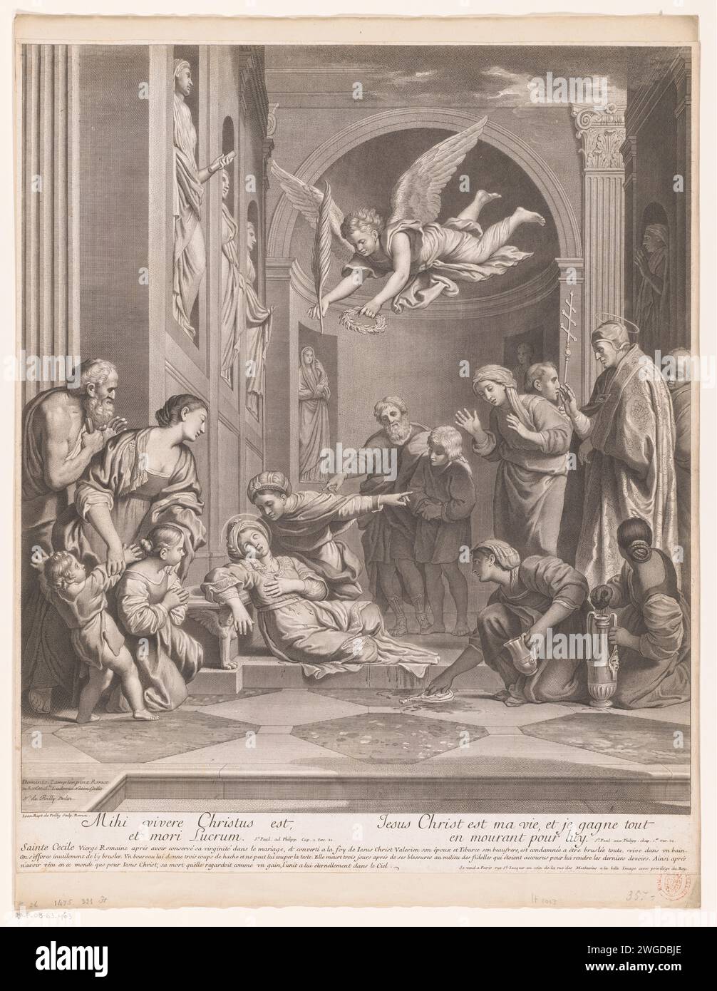 Martyre de Sainte Cécile, Jean Baptiste de Poilly, d'après Nicolas de Poilly (I), d'après Domenichino, 1679 - 1728 imprimeur : Romeafter peinture par : Romepublisher : ParisFrance papier gravure / gravure de femmes saintes (avec NOM) - mort, lit de mort de la sainte femelle Banque D'Images