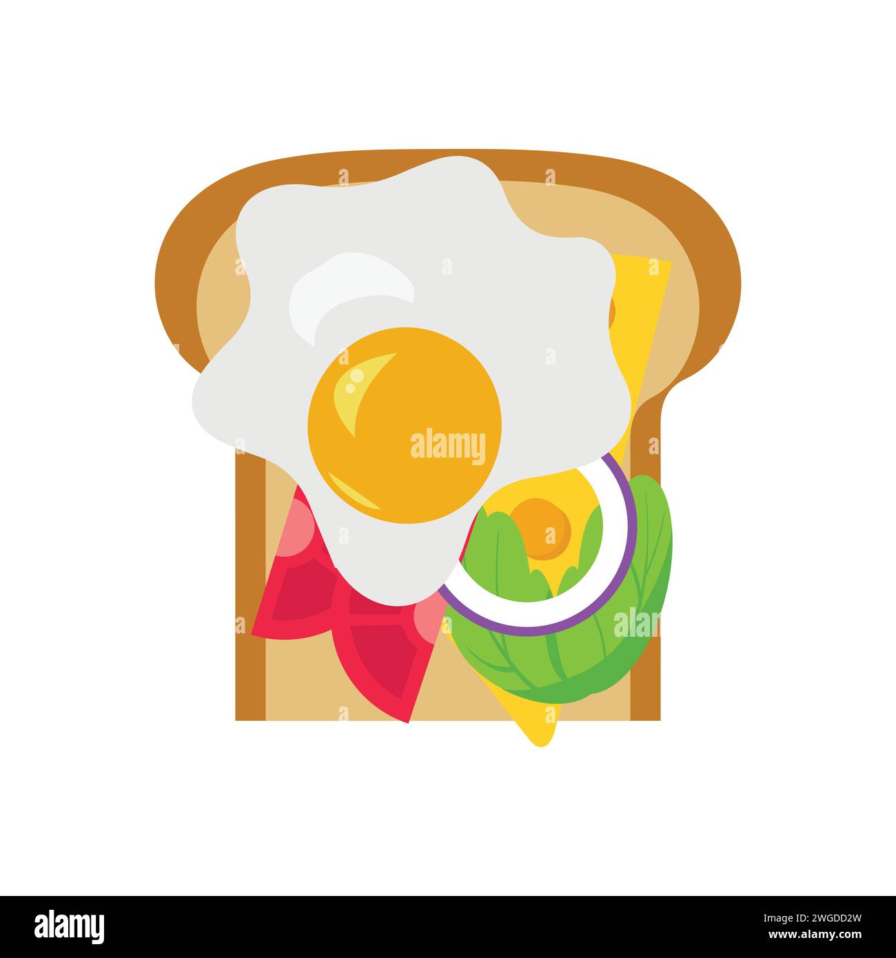 Sandwich avec œuf au plat et pain grillé, collection de sandwichs au blé illustration vectorielle, avec beurre, œufs au plat, fromage, pain grillé concept petit déjeuner. Illustration de Vecteur